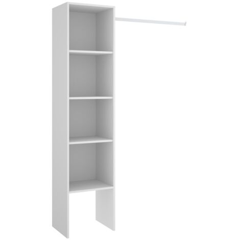 Befara – Dressing Pontes 138 x 40 x 185 cm – Panneau de particules mélaminé blanc – 4 étagères ajustables – Barre de suspension réversible