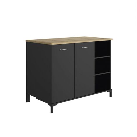 Befara – Meuble d'appoint de cuisine industriel – Dimensions 120 x 66 x 93 cm – Panneau de particules mélaminé – 2 portes et étagères pratiques (1/5)