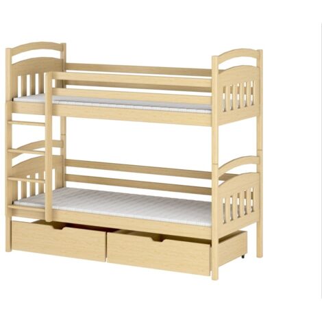 LIT SUPERPOSÉ ENFANT EN BOIS AVEC TIROIRS INFÉRIEURS KALAS - Naturelle - 90 x 190 (1/2)