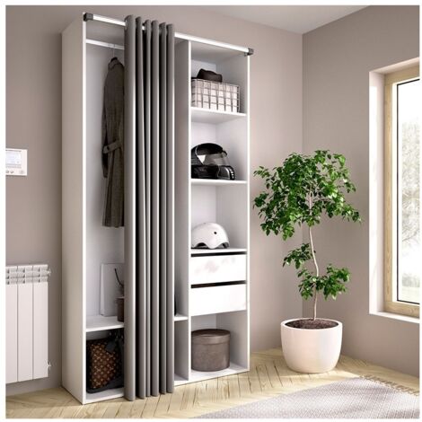 ARMOIRE DRESSING COMPACTE AVEC TIROIRS, TAGRES ET RIDEAU DANIEL ARMOIRE DRESSING COMPACTE AVEC TIROIRS, TAGRES ET RIDEAU DANIEL