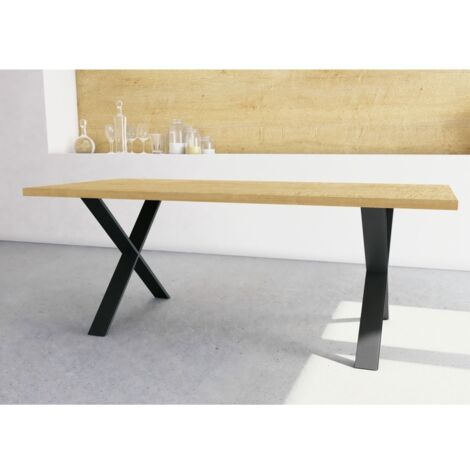 Befara – Table de salle à manger rectangulaire 180x90cm – Chêne Hamilton – Structure métal X – Style industriel moderne (1/5)