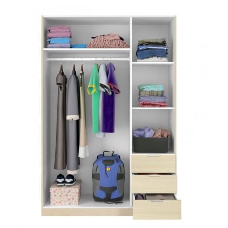 ARMOIRE 3 PORTES 3 TIROIRS NINE - Chêne