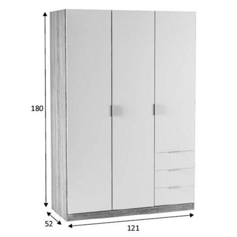 ARMOIRE 3 PORTES 3 TIROIRS NINE - Chêne