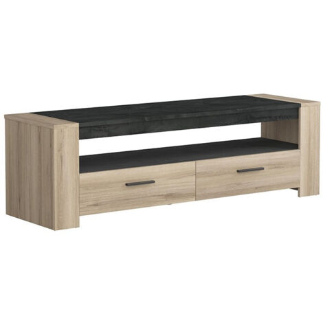 Meuble TV 2 tiroirs décor chêne et noir - SCHEFFY (1/5)