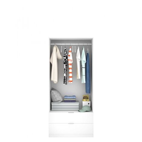 ARMOIRE 2 PORTES AVEC 2 TIROIRS LINCOLN - Blanc (1/3)