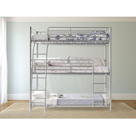 Befara – Lit superposé triple Kika 80 x 190 – Structure métallique robuste – Barrières de sécurité – Finition peinture époxy résistante