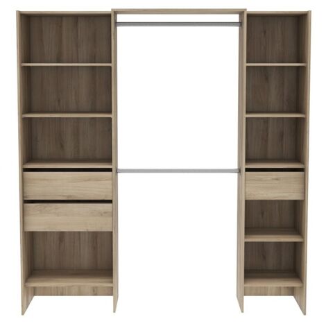 Befara – Dressing ouvert 3 tiroirs chêne – Dimensions 191,8 x 50 x 204,5 cm – Panneaux de particules 15 mm – Tringles ajustables 85 cm (1/5)