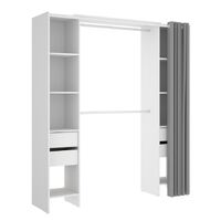 Befara – Dressing ouvert avec 4 tiroirs et rideau – Dimensions 177,5 x 50 x 205 cm – Panneau de particules mélaminé blanc
