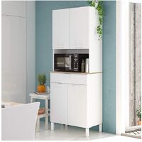 Befara – Armoire verticale de cuisine 4 portes 1 tiroir – Dimensions 72 x 40 x 186 cm – Mélamine blanche et chêne – Niche pour micro-ondes
