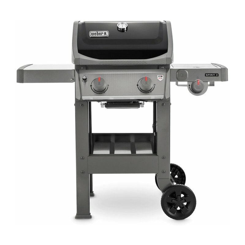 Outsunny Barbecue Gas con Coperchio e 5 Bruciatori Totali da 15.2kW,  Termometro, Mensola e 4 Ruote, 128x50x113cm Nero e Acciaio Bruciatore  Laterale