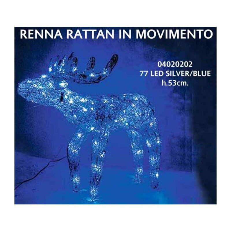 Renna natalizia luminosa con 77 luci a led h53 cm - argento/blu - addobbo  natale