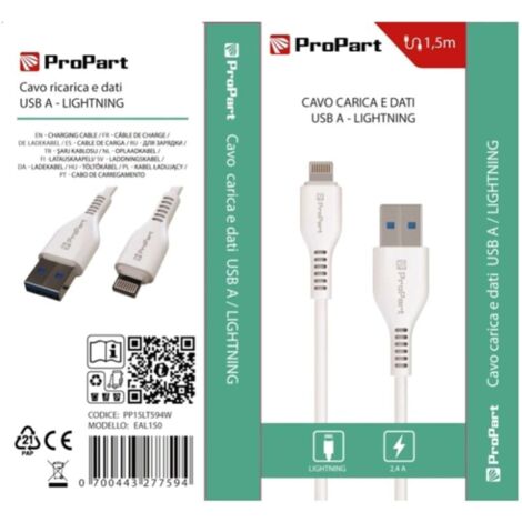 Cavo Lightning - Usb Tipo-A Pp15Lt594W (Eal150) 1.5Mt Bianco (1/2)