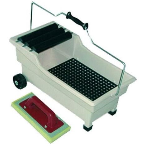 Raimondi – Vasca plastica antiurto 20 litri con frattazzo spugna Sweepex – Rulli in plastica su perni in acciaio – Ruote Ø 80 mm per spostamento facile (1/6)