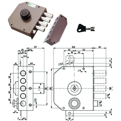 SERRATURA LEGNO APPLICARE 30611 MOTTURA - C.POMPA M4+SCR +POMOLO E.MM 63 SX - 1 pezzo (1/2)