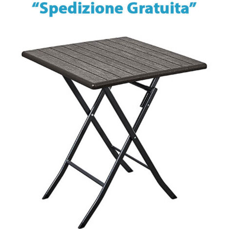 Tavolo Wood Domus Hdpe Marrone/Acciaio Cm 62X62 H.Cm 74 - 1 Pz (1/2)