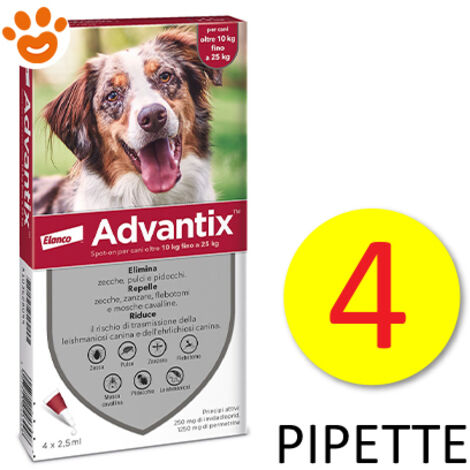 ADVANTIX SPOT ON BAYER CANI DA 10 A 25kg PREVENZIONE PULCI ZECCHE ZANZARE