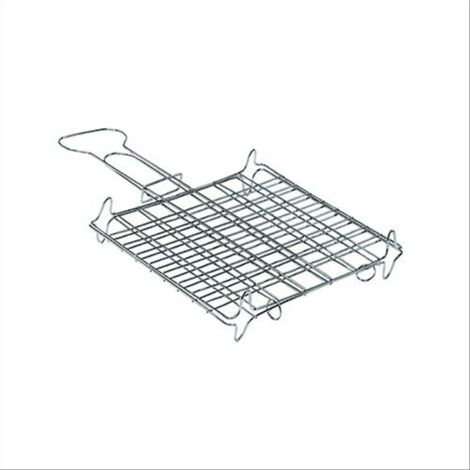 graticola rete piatta doppia griglia con manico graticole per brace barbecue campeggio (1/3)