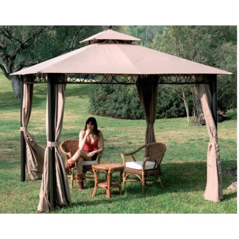 GAZEBO EDEN STRUTTURA IN ACCIAIO TOP E TELI BEIGE SCURO MT.3X3 (1/5)
