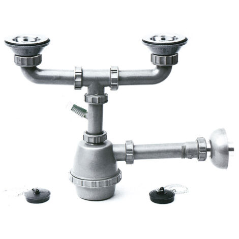 Sifone in plastica a 2 vie con pilette e attacco lavatrice  mis. 1.1/4 -