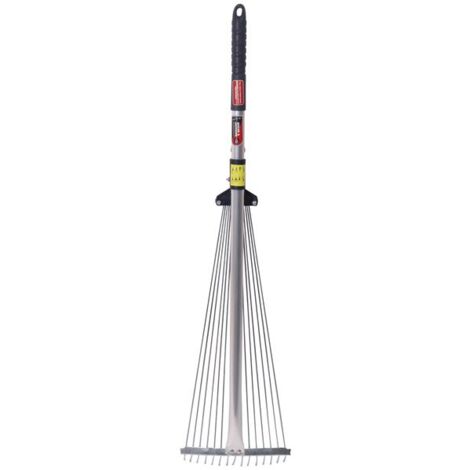 Balai à gazon extensible 82 à 166 cm – Manche télescopique en aluminium – 15 dents rondes à bout plat – Pour ramassage efficace des feuilles – Spear & Jackson (1/10)