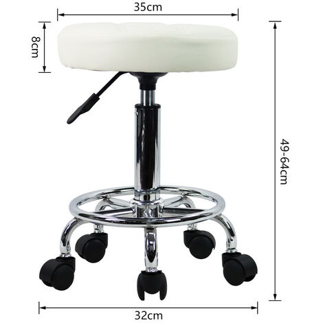 Tabouret pivotant à roulettes Tabouret de Travail réglable en Cuir synthétique Tabouret de Bureau Blanc