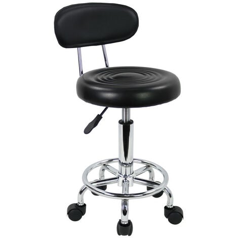 Tabouret roulant rond en cuir pu chaise rotative avec repose-pieds