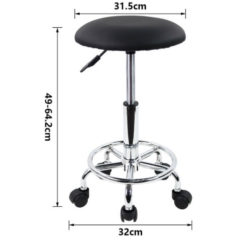 Tabouret Roulant Réglable En Hauteur - Pivotant 360° - Similicuir Beige - Pour Salon, Bureau, Maquillage - 7
