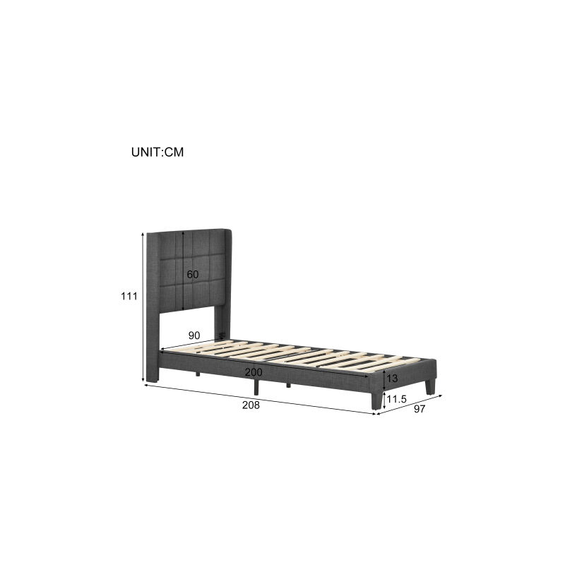 MINKUROW Cama tapizada con somier de listones y espacio de