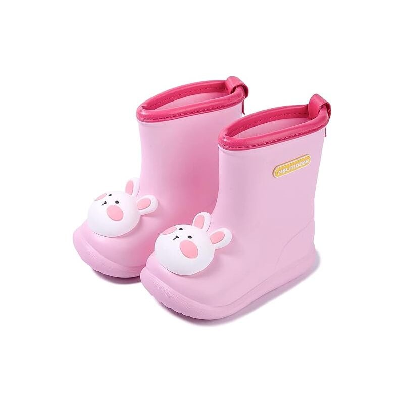 MINKUROW Botas de lluvia para niños Botas de lluvia para niños Botas de goma para niñas Botas antideslizantes para niños unisex-Rosa conejo, longitud del zapato 16 cm