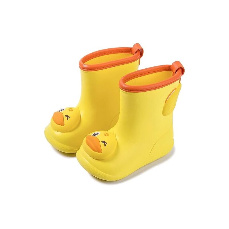 MINKUROW Botas de lluvia para niños Botas de lluvia para niños Botas de goma para niñas Botas mixtas antideslizantes para niños, patito amarillo, longitud del zapato 14 cm