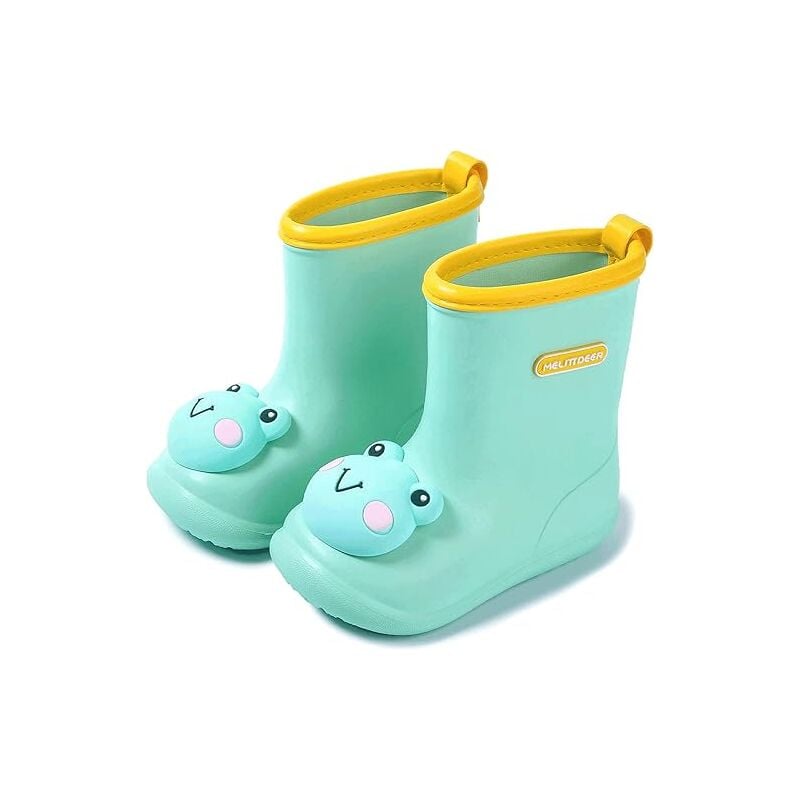 MINKUROW Botas de Lluvia para niños Botas de Lluvia para niños Botas de Goma para niñas Botas para niños Unisex Antideslizantes, Rana Verde, Longitud del Zapato 19 cm