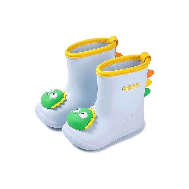 MINKUROW Botas de lluvia para niños Botas de lluvia para niños Botas de goma para niñas Botas antideslizantes para niños unisex, dinosaurio, longitud del zapato 17 cm