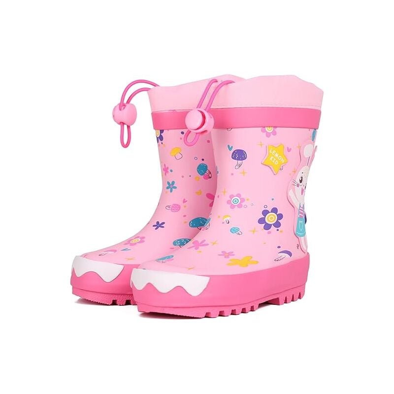 MINKUROW Botas de Lluvia, Unisex Niños Niños Niñas Cómodos Ligeros Zapatos de Lluvia de Goma de Conejo, Botas de Lluvia para Jardín Escuela-24 yardas