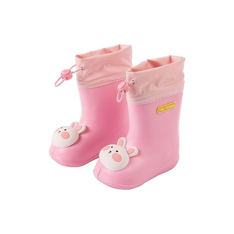 MINKUROW Botas de Lluvia Botas de Agua para niños Unisex para niñas y niños Zapatos de Lluvia de Goma Antideslizantes Impermeables para Exteriores, Conejo Rosa, Longitud del Zapato 16 cm