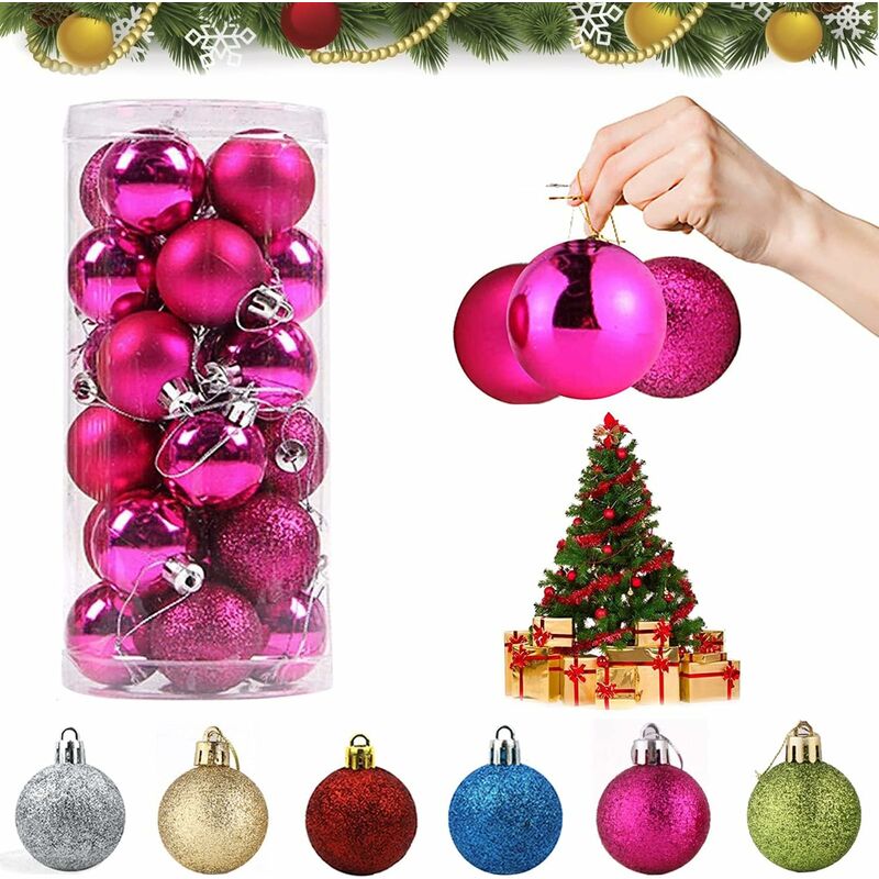 MINKUROW Bolas Decorativas de Navidad, 24 Piezas Bola de árbol de Navidad, Bolas de Navidad de 6 CM, Bolas de Navidad, Adornos de Bolas de Navidad, para Decoración Colgante, Decoración de Fiesta (Rosado)