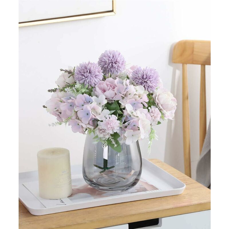 Flores artificiales de seda para decoración de habitación, hortensias  artificiales rosas con hojas, ramas de hortensia