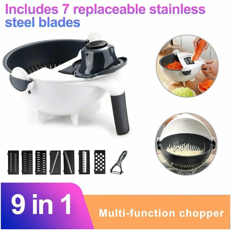 Picador de cebolla 22 en 1, cortador de frutas con 14 cuchillas de acero  inoxidable, cortador ajustable con estante de drenaje, accesorio de cocina