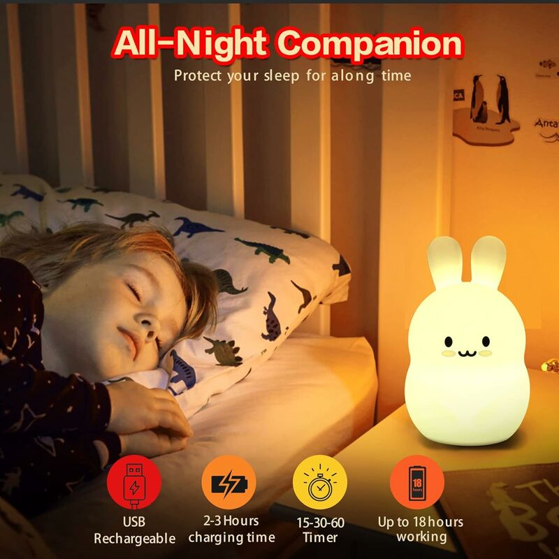  Goline Lámpara LED de mesilla de noche con forma de gato,  multicolor silicona suave para habitación del bebé, control, blanco cálido  y 7 modos de luz sensible, 12 horas uso portátil.