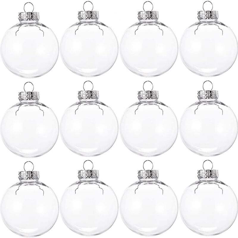 MINKUROW Bolas de Navidad Transparentes, 12 Bolas Transparentes para Rellenar, Bolas de Navidad de plástico para Decoraciones, para decoración de árboles de Navidad y Fiestas, Bolas de Navidad - 6cm