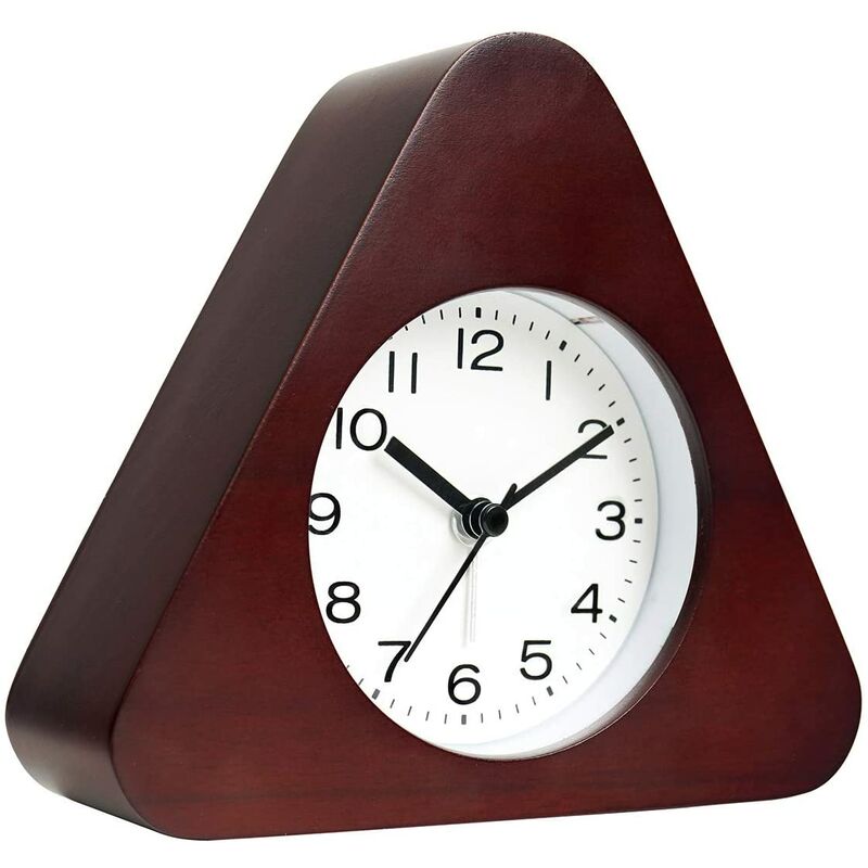 Navaris Reloj despertador analógico de madera, semiredondo,  funciona con pilas, sin tictac, con botón de repetición y luz, color marrón  oscuro : Hogar y Cocina
