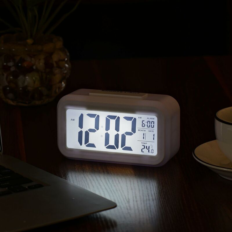 MengK Reloj despertador digital inteligente con botón de repetición de  fecha y temperatura en la parte superior reloj de escritorio rectangular con