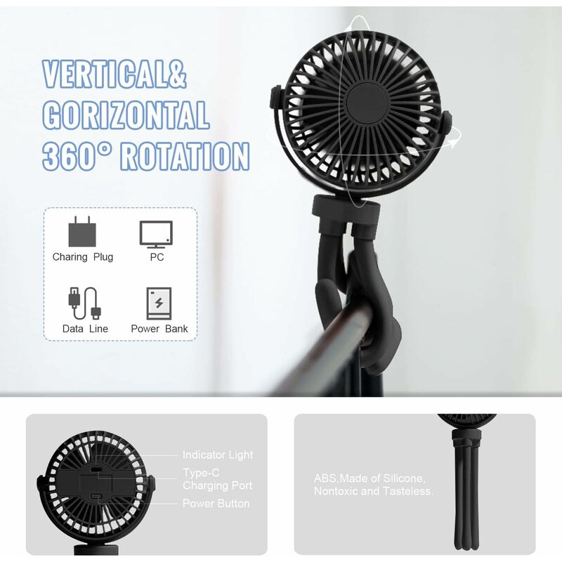 Ventilador de escritorio portátil - Ventilador de mano giratorio de 360°