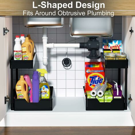 Organizador de cocina para debajo del fregadero, estante de almacenamiento  de 2 niveles, soporte para especias - AliExpress