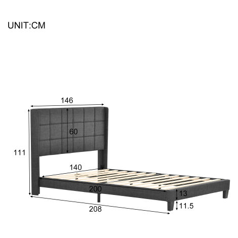 MINKUROW Cama tapizada con somier de listones y espacio de