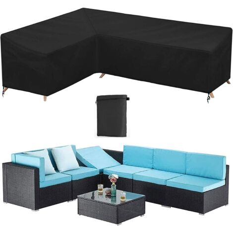 MINKUROW Cubierta de sofá de esquina de jardín impermeable Cubierta de muebles de exterior Cubierta de esquina en forma de L Muebles de patio 210d Anti-UV/Resistente al viento con bolsa de almacenamie (1/5)