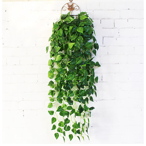 MINKUROW, plantas colgantes artificiales, hojas de Scindapsus, enredaderas falsas, pared, hogar, dormitorio, jardín, decoración de boda al aire libre, 100cm (1/5)