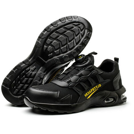 MINKUROW Zapatos de seguridad Ligero Transpirable Puntera de acero Antideslizante A prueba de pinchazos Burbuja de aire Botón de abrazadera ajustable para hombres Mujeres Euro 38 (1/5)