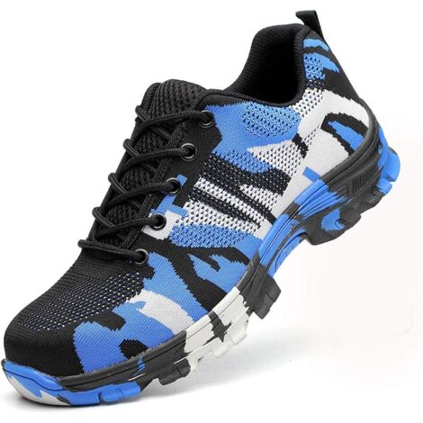 Zapatos de seguridad MINKUROW para hombres y mujeres, zapatos de trabajo ligeros con punta de acero, zapatos de protección ligeros y transpirables, entrenador de seguridad azul 43EU (1/5)
