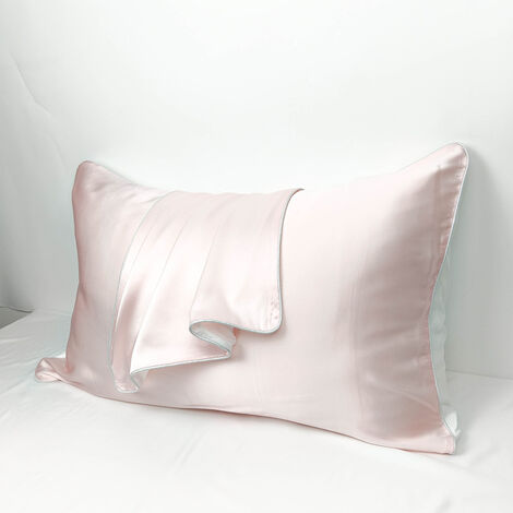 MINKUROW Funda de Almohada - 100% Seda de Morera Natural - para Cabello y Piel - 19 mm Seda por una cara - 2 unidades, Seda, Estándar 48x74cm Rosa (1/5)