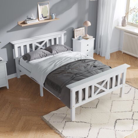 Cama de madera, cama individual de somier con somier de listones, cama de  madera con cabecero 